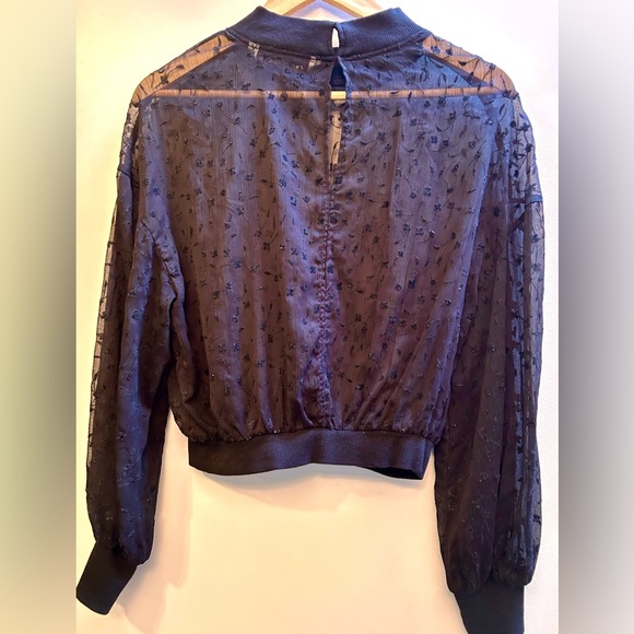 Zara Sheer Black Floral Long sleeve Top Blouse - Picture 5 of 7